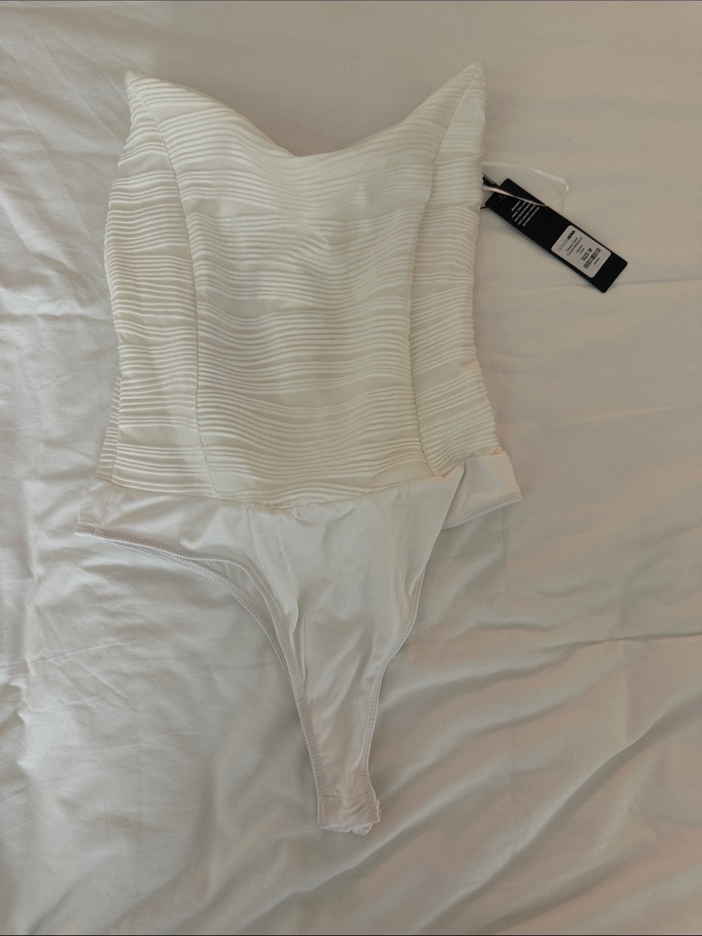 Fashion Nova White Strapless Ribbed Bodysuit Corset Top